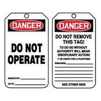 Accuform Signs MDT189CTP Accuform Signs 5 7/8\" X 3 1/8\" PF Cardstock Accident Prevention Tag \"Danger Do Not Operate\" With Do Not